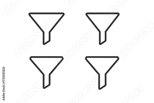 Minimal funnel icon set for sales and marketing. Concept of data filtering, conversion process, and lead generation pipeline. Vector illustration for business analytics and sorting.
