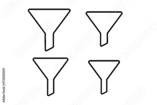 Funnel icon set vector. Sales funnel, marketing pipeline for conversion. Lead generation concept. Data filter and sorting symbol. Simple line icon for UI, UX, and web design.