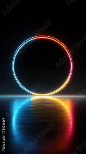 Neon Circle Reflection on Dark Water