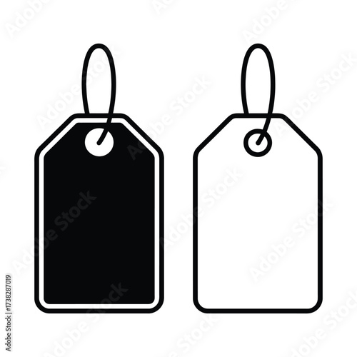 Two Price Tags One Solid Black and One Outline on white background