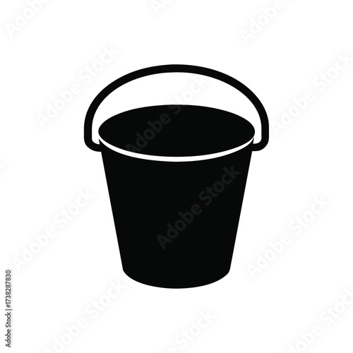 Illustration of a black bucket with handle on transparent background silhouette
