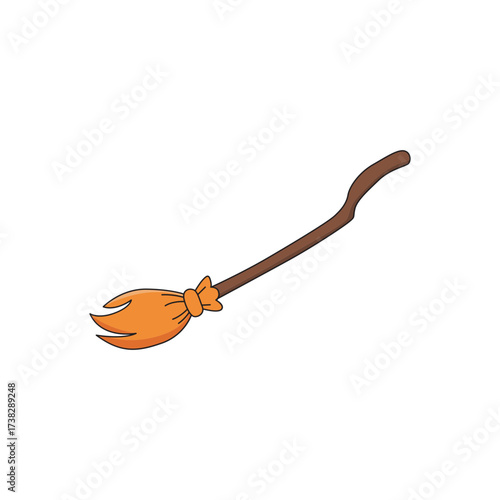 Cartoon Style Broomstick for Cleaning Dust with Wooden Handle Illustration