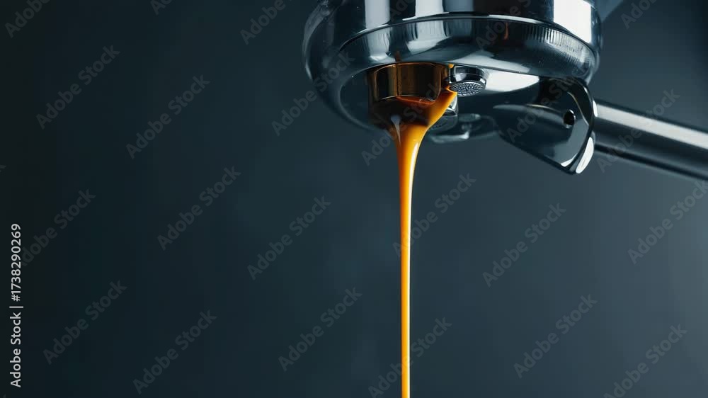 closeup Espresso machine pouring coffee with steam rising up