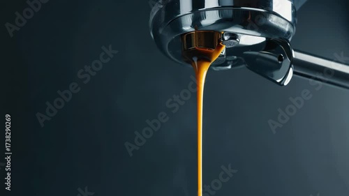 closeup Espresso machine pouring coffee with steam rising up