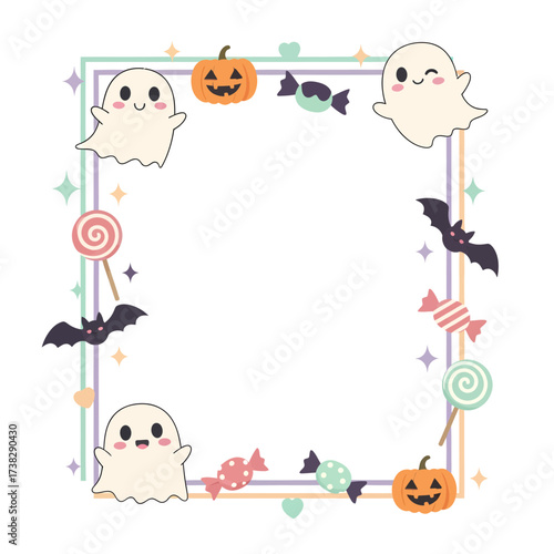 Cartoon vector illustration of a baby bird and owl frame border with flowers, perfect for a children's invitation card or birthday party design