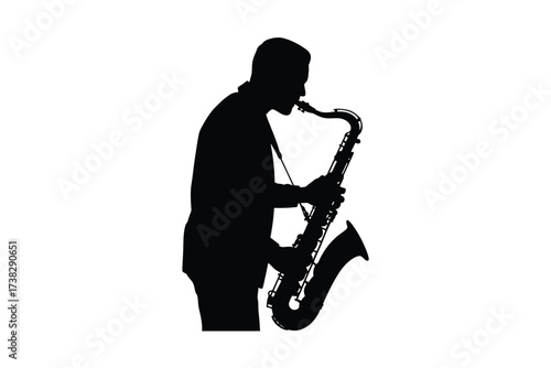 Striking silhouette of a musician playing the saxophone expressing musical artistry