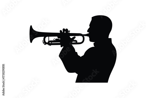 Silhouette of a musician playing a trumpet with skill and grace