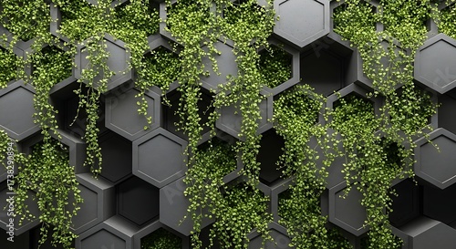 Green plant on hexagon wall, a natural and modern interior design element