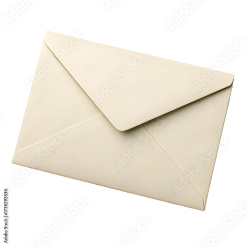 Cream colored envelope with sealed flap, isolated on transparent background