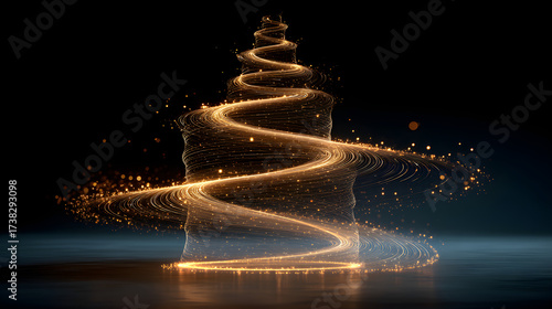 Holographic spirits spiraling tower spire, volumetric rim lights, long exposure star trails, translucent glowing forms. Tetradic palette, golden ratio swirl, mysterious elegance, cinematic wallpaper