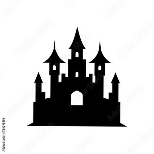 Silhouette illustration of a castle icon on transparent background