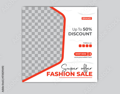 social media post template banner with photo collage. Usable for social media, banner and web internet ads. Flat design vector