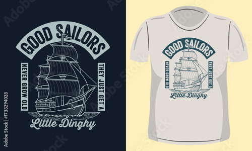 Hand Drawn Vintage Boat T-shirt Design. Old Boat Illustration. 