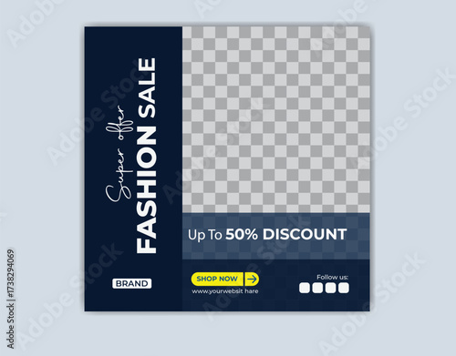 Fashion sale social media post template design with abstract background. Winter & summer mega sale marketing flyer with logo & icon.