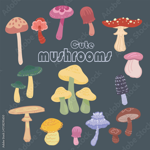 Various cute and fun mushroom illustrations