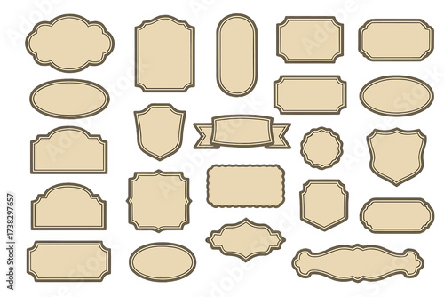 Big set of vintage blank frames. Retro labels mega collection. Old paper sticker and classic badge elements. Empty vector template. Border for tag, emblem, or packaging design.