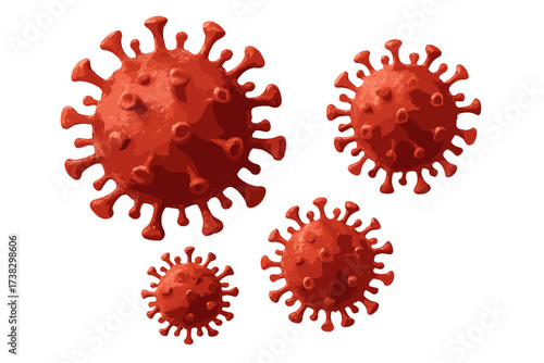 Coronavirus COVID-19 virus cells isolated on white. 3D render concept for pandemic, medical, healthcare, infectious disease, virology, epidemiology, science and research.