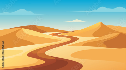 A the softly curving dunes a rare sight appears a gently flowing stream the precious lifeline in this barren landscape.
