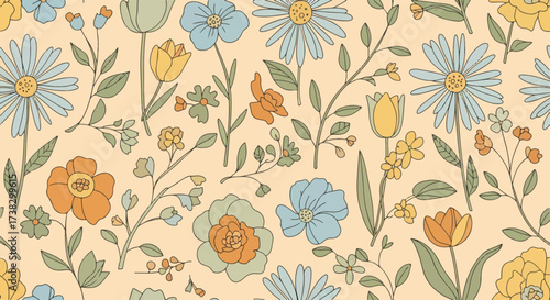 Seamless pattern with abstract flowers. Abstract seamless pattern with flowers, Flower vector
