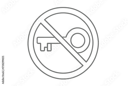 No key access icon. Forbidden entry symbol. Restricted area, private property concept. No solution or access denied. Locked, confidential, unauthorized sign vector illustration.