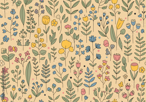 Floral seamless background. Vector floral wallpaper.

