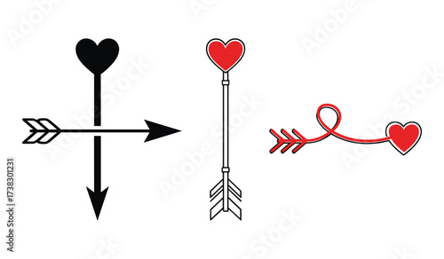 Black and red heart arrows in different orientations on white background vector
