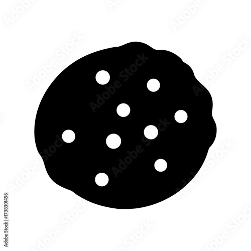 A delicious chocolate chip cookie silhouette with many white chips scattered within