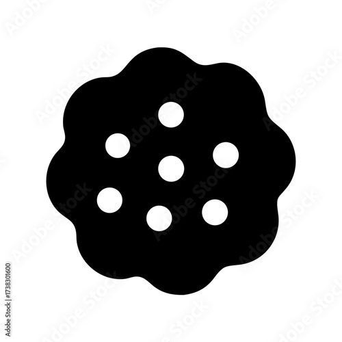 Simple black and white chocolate chip cookie icon on white background