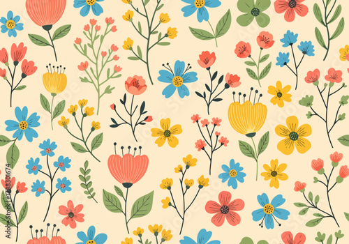 Seamless colorful floral pattern, stylish wallpaper
