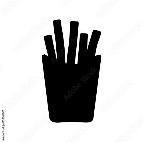 Black silhouette of french fries in box, simple vector illustration