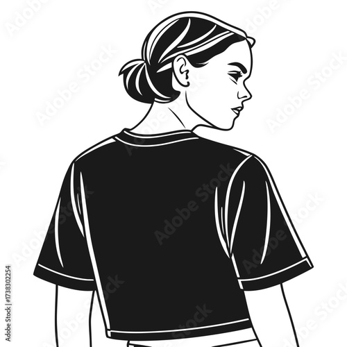 Young woman in a tshirt with a bun hairstyle