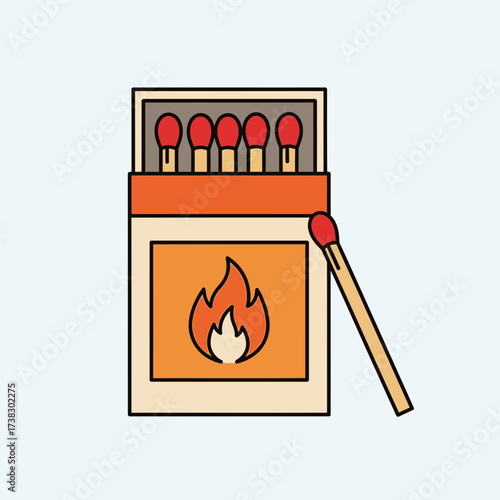 Matchbox Icon – Wooden Matches with Flame Fire Safety Symbol