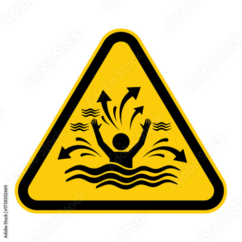 Drowning Hazard Sign – Yellow Triangle Water Safety Warning Icon
