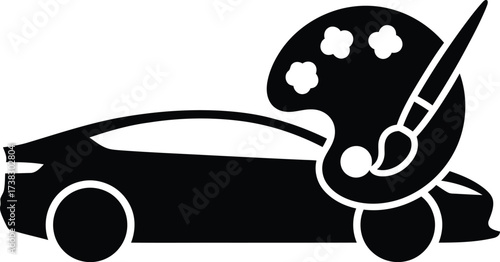 Artistic car painting design with color palette and brush vector