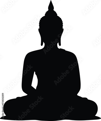 Black vector illustration of a person sitting in a yoga or meditation lotus pose, a silhouette symbolizing peace and relaxation