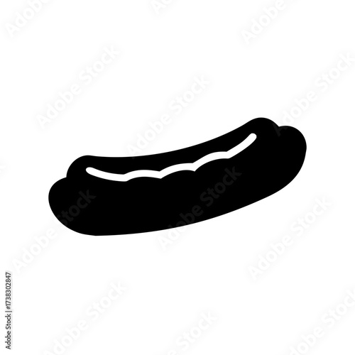 Black and white vector of a hot dog with wavy mustard