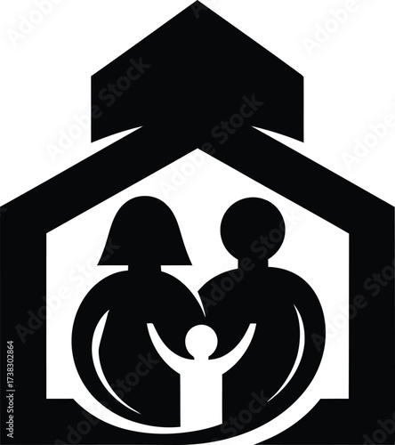 Family home icon illustration featuring mother father and child unity