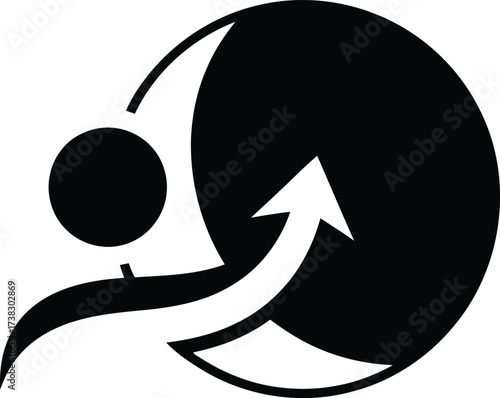 Abstract illustration of person reaching for a goal with upward arrow