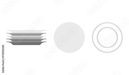 Stack of grey plates a solid circle and a double ring outline dish gray
