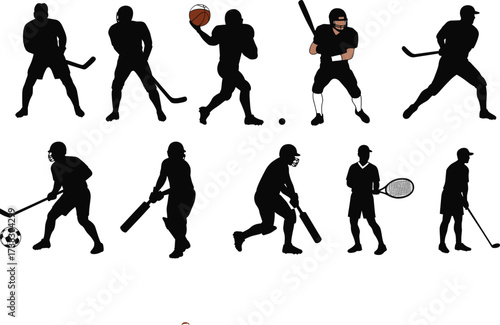 Vector illustration of silhouettes of a group of people doing sports and action, including a child, man, and woman