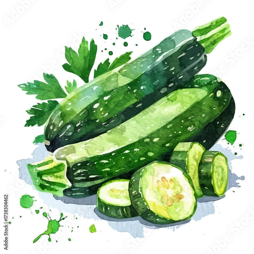 Vector illustration set, eps format, My Watercolor illustration, flat sliced yellow zucchini painting isolated on a white background, EPS painting design