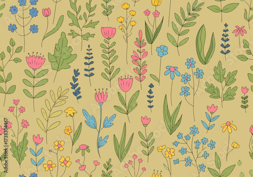 Seamless Flower Pattern. Seamless vector pattern with flowers and nature motif.