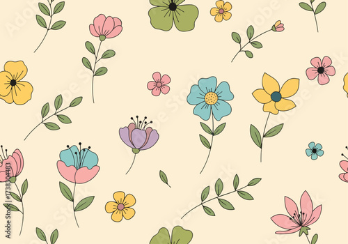 Seamless Flower Pattern. Seamless vector pattern with flowers and nature motif.