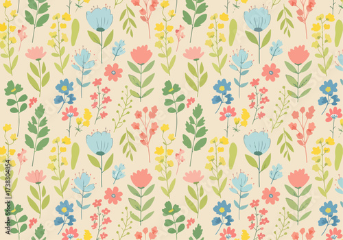 Abstract floral background, summer theme seamless pattern, wallpaper, summer texture, wrapping with flowers, spring and summer theme for your design