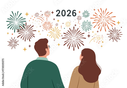 Couple watching fireworks display for year 2026 celebration