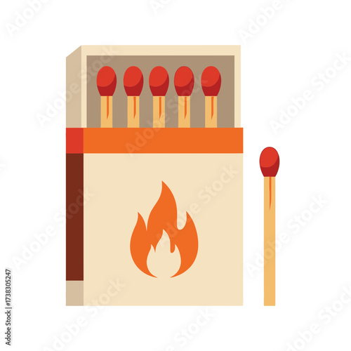 Matchbox Icon – Wooden Matches with Flame Fire Safety Symbol