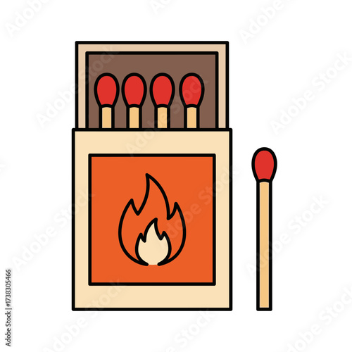Matchbox Icon – Wooden Matches with Flame Fire Safety Symbol