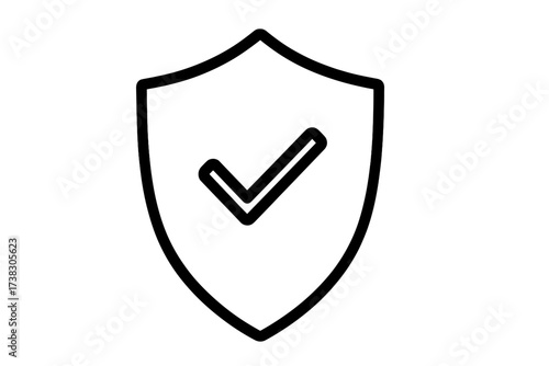Shield with check mark line icon. Security, protection, and safety symbol. Tick, verified, and approved sign. Secure, guarantee, and trust concept for web, logo, and app design.