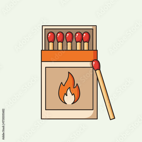 Matchbox Icon – Wooden Matches with Flame Fire Safety Symbol