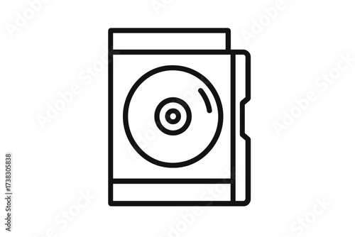 CD DVD software disc icon. Vector line art for data storage, installation, or application. Flat design pictogram for website, logo, app, and UI design isolated on white background.